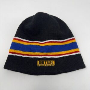 Vintage 90's Eddie Bauer EBTEK Beanie Black Blue Stripe Acrylic Made in USA OSFM